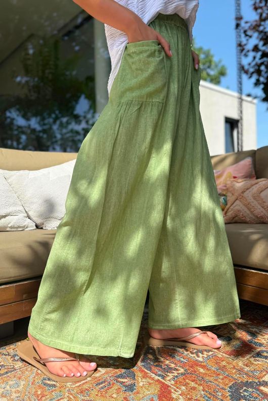 Rustic Nature Linen Blend Pocket Pleat Wide Leg Washed Lawn